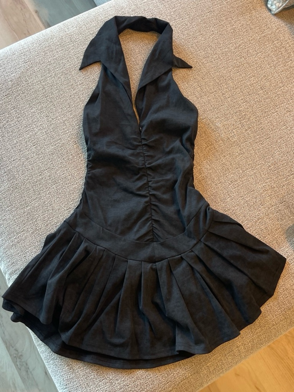Fashion Nova Black Halter Mini Dress with Pleated Skirt